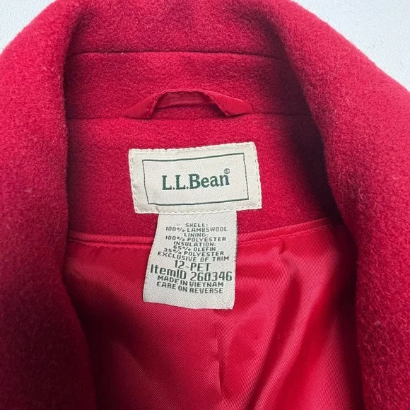 Red LL Bean Lambswool Thinsulate Coat 12P Petite Winter‎ Quiet Luxury Vintage - Picture 2 of 12